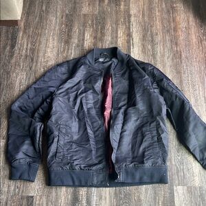 Men's Black Bomber Jacket with Burgundy Lining